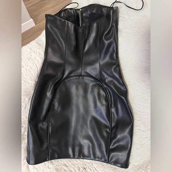Khy black faux leathered mini dress. - Picture 2 of 14